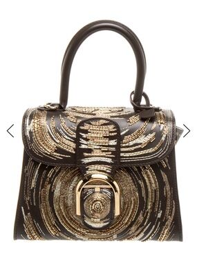 Delvaux Chocolate Brown Brilliant Mini Satchel with Gold Beaded Swirl Detail